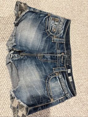 Miss Me Blue Distressed Denim Short Shorts